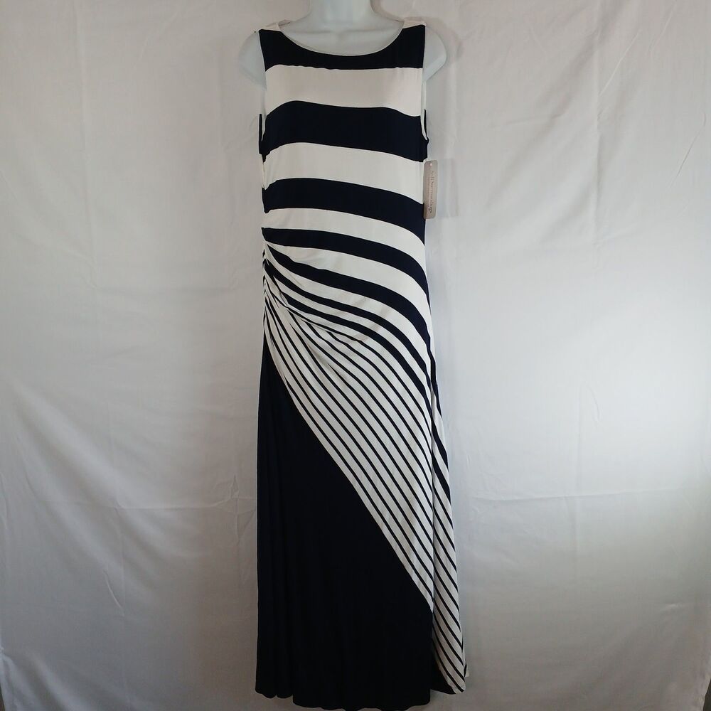 Soft Surroundings Maxi Dress Blue White Stripe NWT Sz M Coastal Nautical Summer